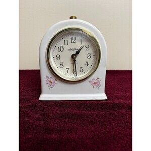 Vintage Seth Thomas Clock Ceramic Floral #9203 USA 6” Desk Clock